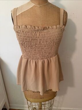 Smocked Nude Peplum Tank Top